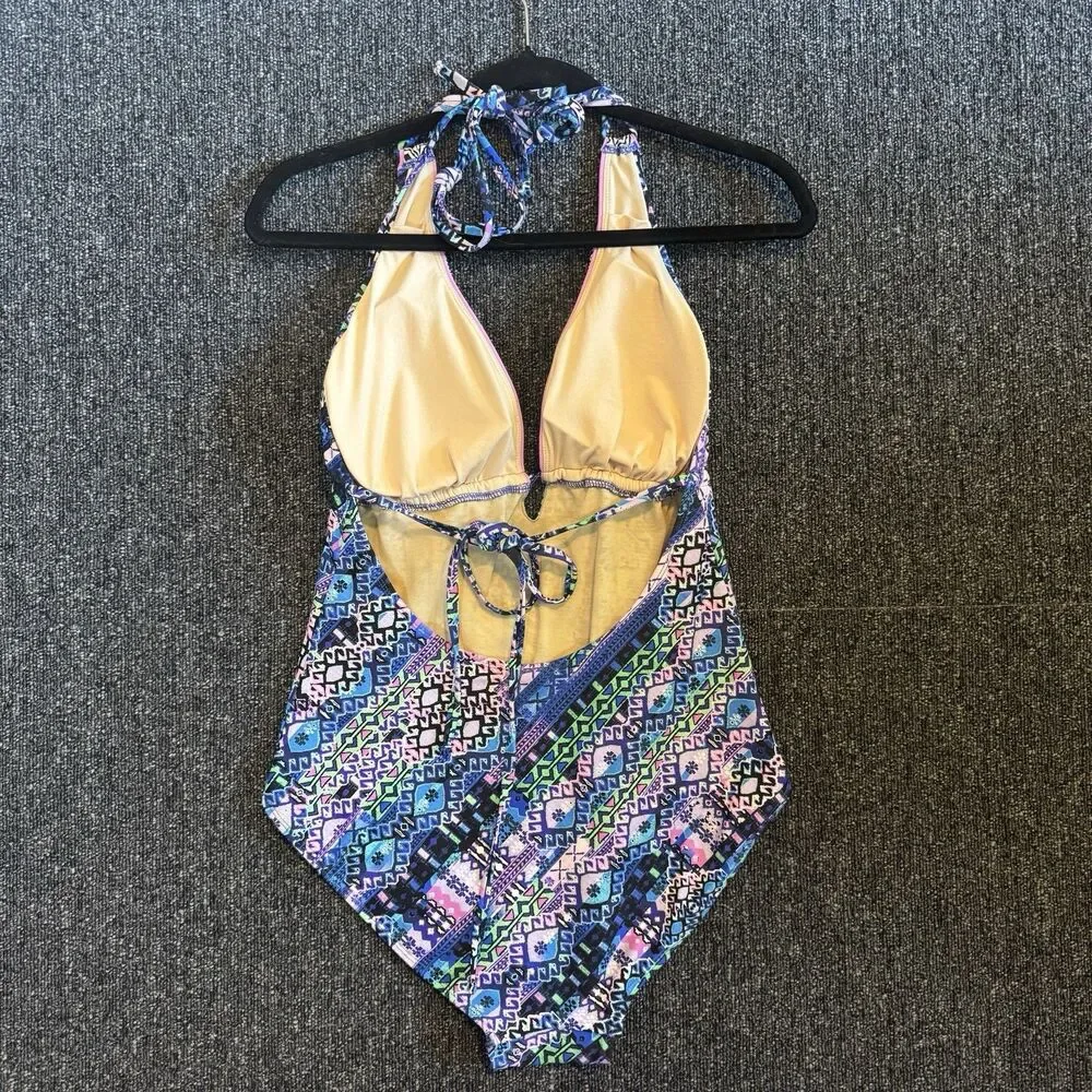 Swimsuits For All One Piece Swimsuit Sz 12 Women’s Multicolor Geometric Halter‎
